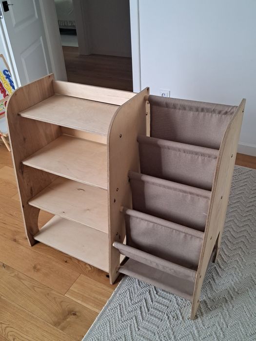 Regal polka na ksiazki dla dzieci Montesori drewniana drewno