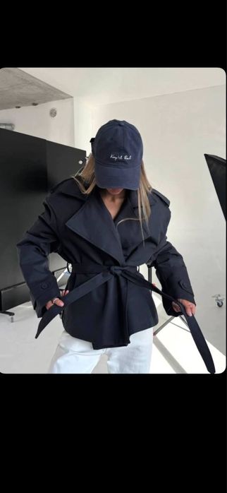 Жіночий тренч класичний темно синій