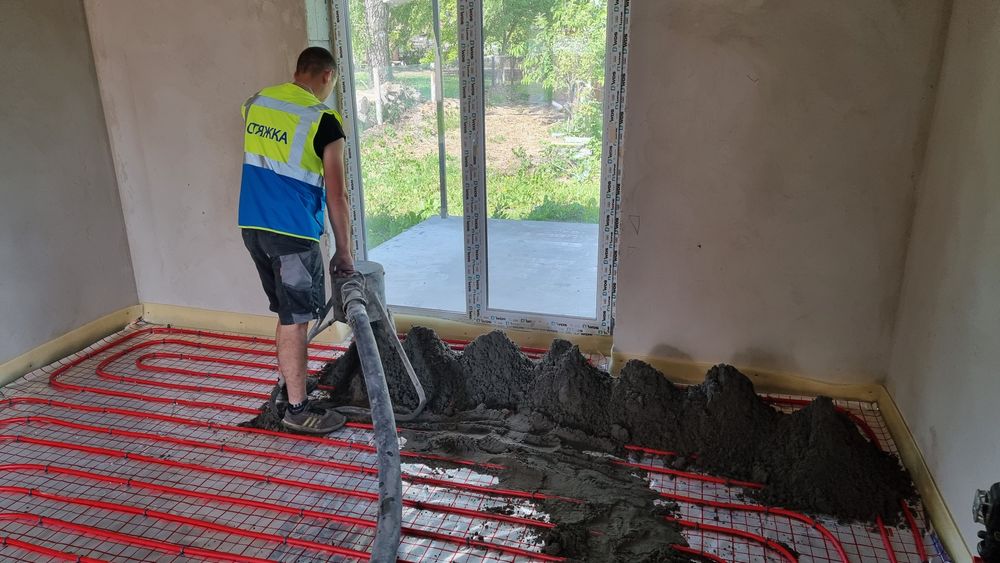 Стяжка підлоги напівсуха армована фіброволокном бетонна підлога ...
