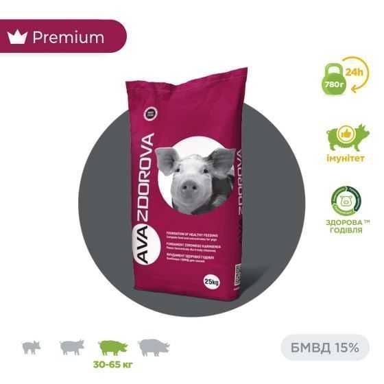 Комбікорм для свиней БМВД Гровер 15% 30-65 кг AVA ZDOROVA 25 кг
