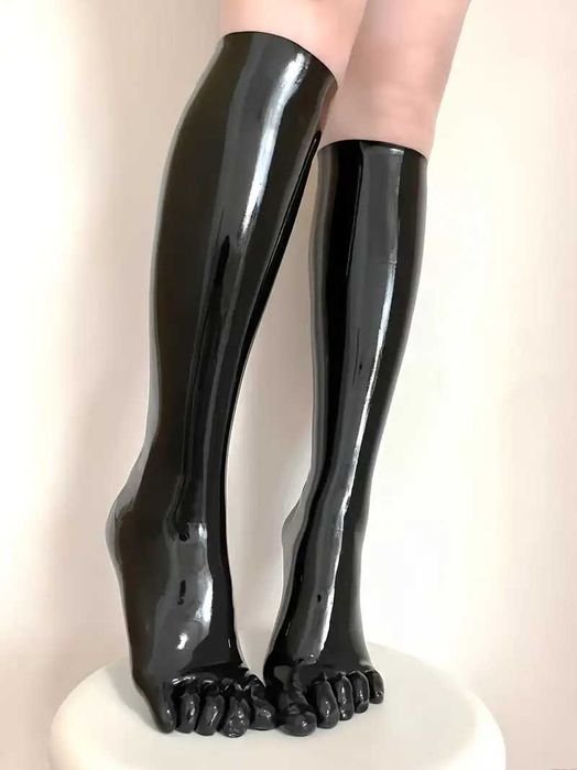 Skarpety Lateksowe latex czarne osobno palce długie Roz: L