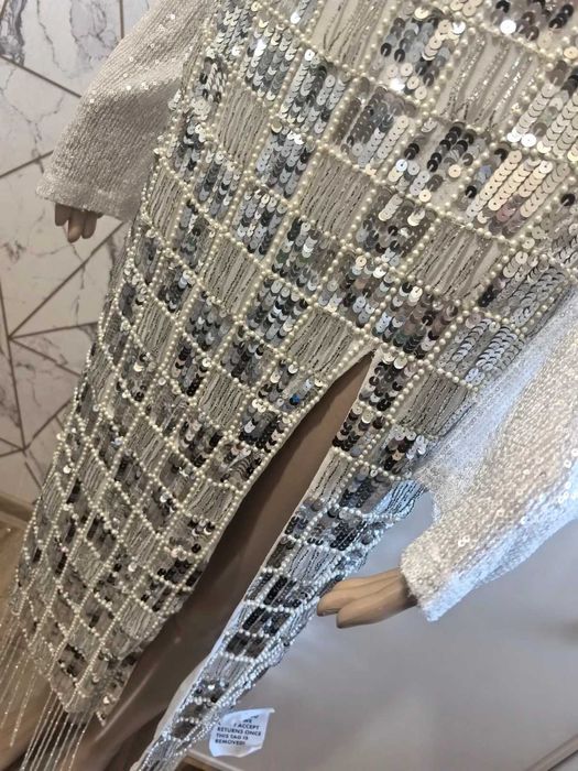 Asos piękna cekiny frędzle 42 XL impreza wesele sylwester