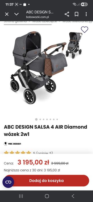 Wózek ABC Designe Salsa 4 AIR Diamond + akcesoria! Śpiworek