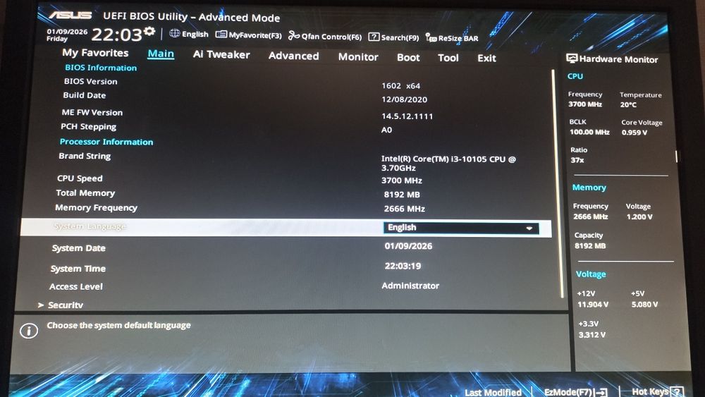 ПК IntelCore 3-10105 4ядра/8потоків , DDR4-8GB, SSD Kingston 240GB