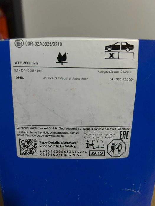 Conjunto de pastilhas ATE p. Travões da frente Opel Astra G
