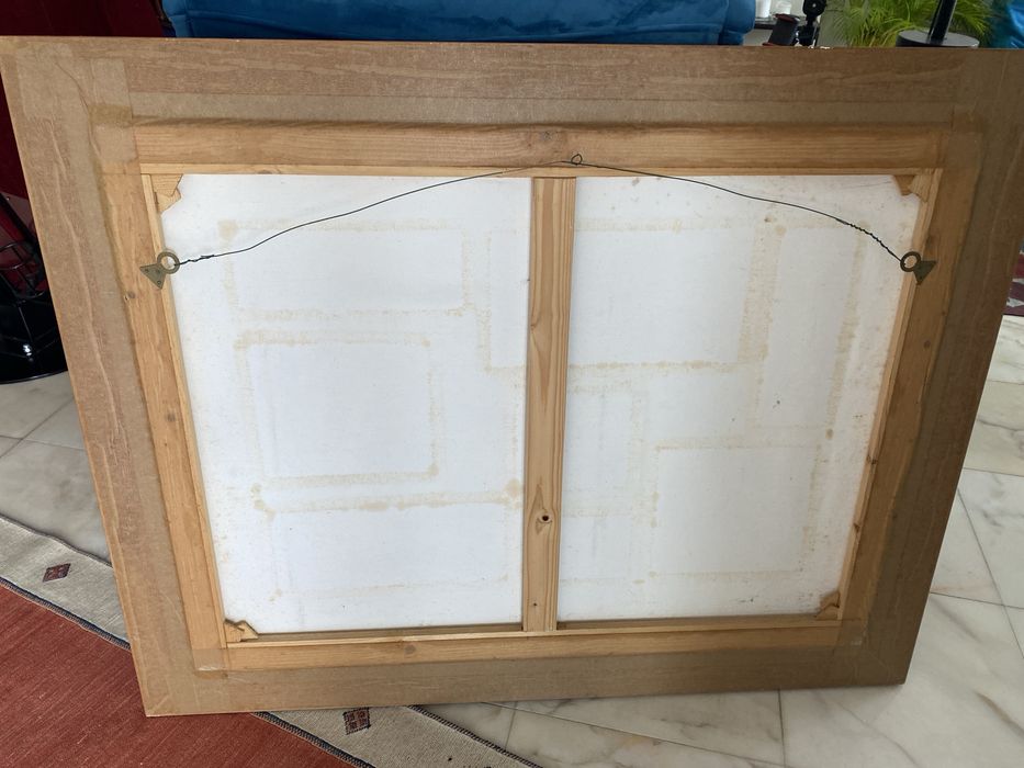 Quadro moderno a oleo sobre tela com relevo e com moldura de madeira