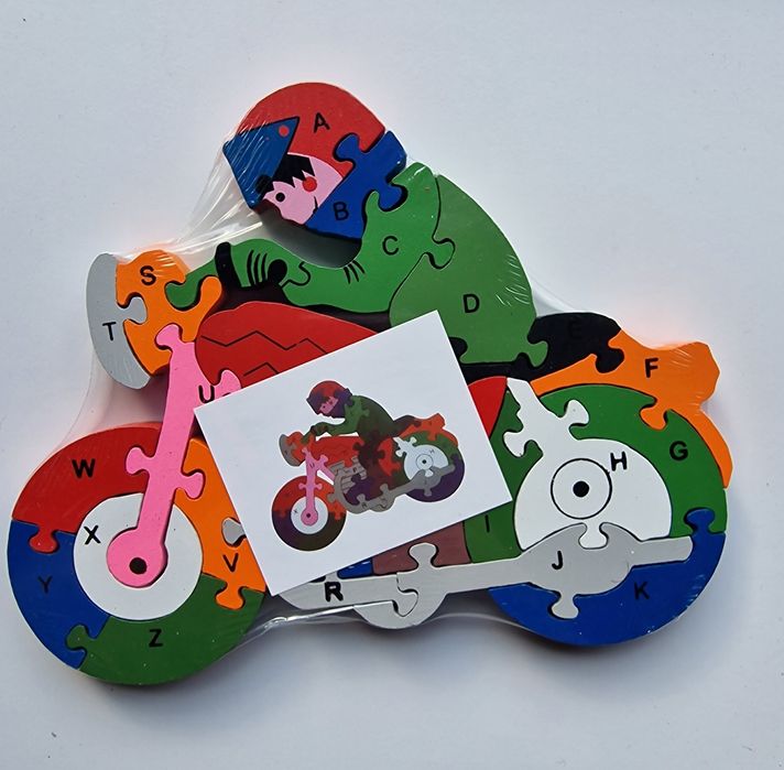 Puzzle drewniane Motor motocyklista +Niespodzianka GRATIS