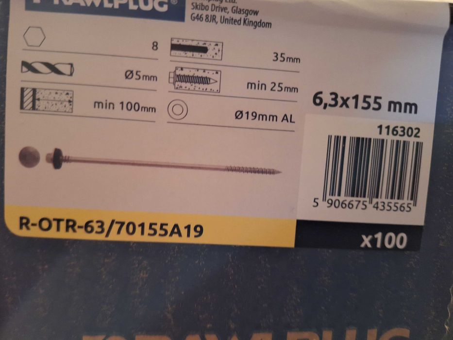 Wkręty RawlPlug R-OTR-63/70155A19  OP 100 SZT