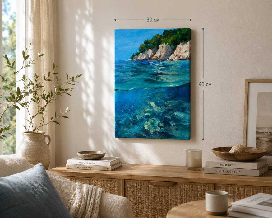 Ręcznie malowany obraz akrylowy - Morze Grecji - 30×40 cm