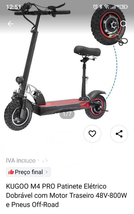 Pneu com Motor Trotinete Muito KugooM4- Novo