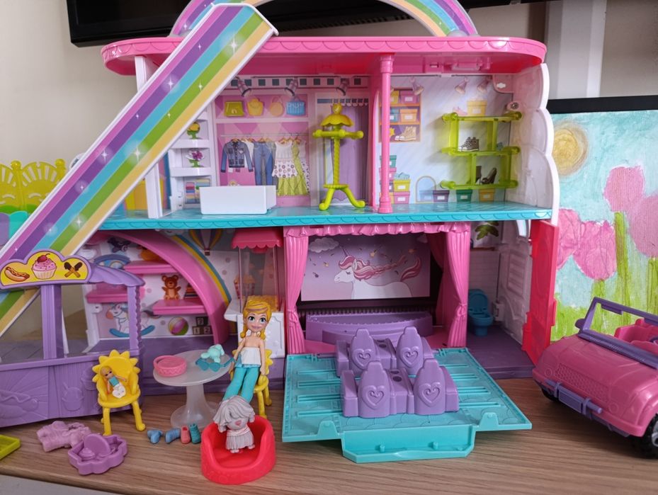 Domek Polly pocket tęczowe centrum handlowe akcesoria