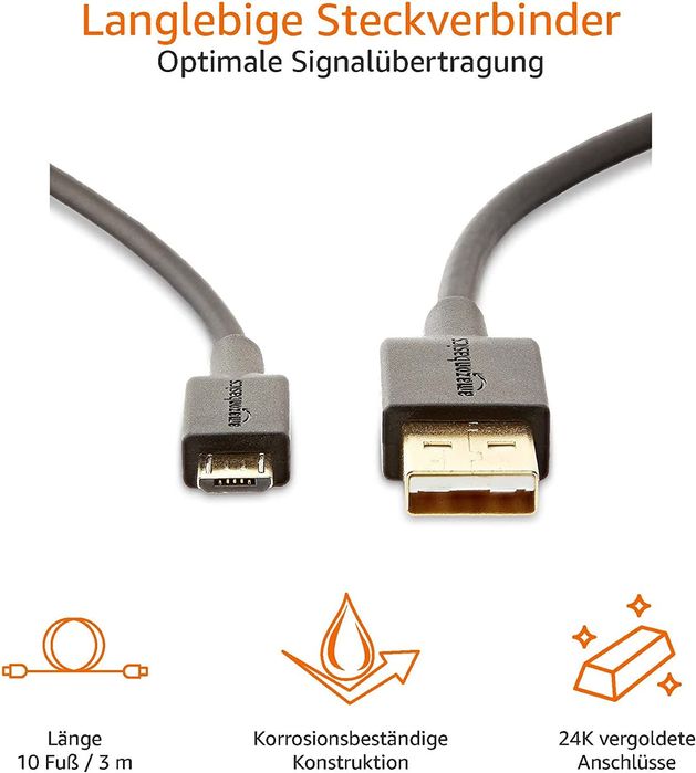 outlet kabel amazonbasic usb - microusb typ b 3 m czarny czarny