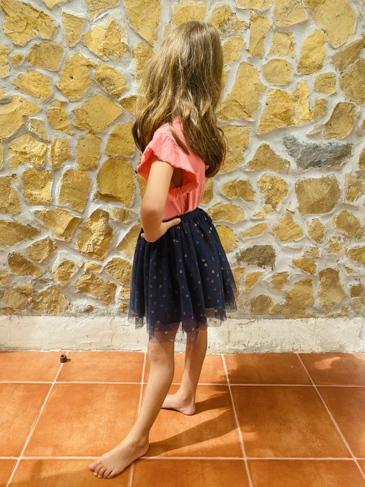 Saia H&M infantil 4-5 anos – Azul com tule e corações