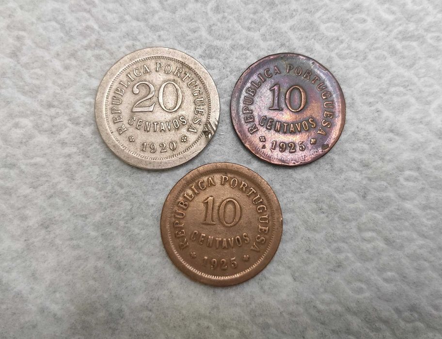 3 Moedas: 10 Centavos 1925 (x2) + 20 Centavos 1920