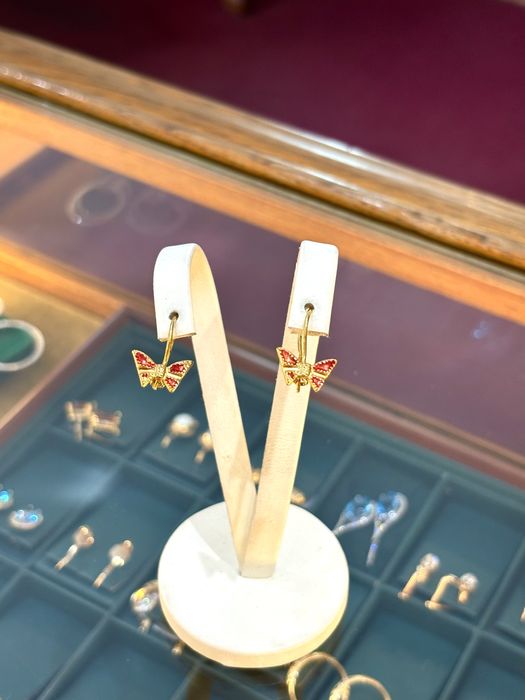 Złote Kolczyki motylki z cyrkoniami
