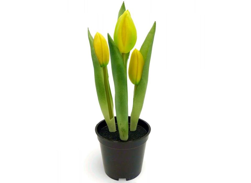 Tulipany silikonowe żółte sztuczne kwiaty w doniczce tulipan gumowy
