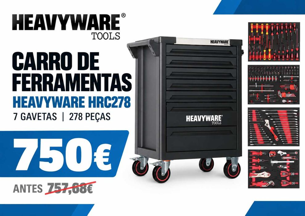 Carro de Ferramentas HEAVYWARE 7 Gavetas 278 Peças LL29