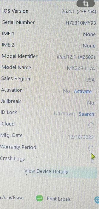 iPad A2602  заблокований . На запчастини