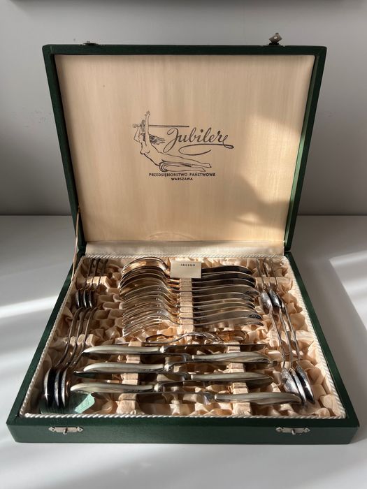 Sztućce z litego srebra, Hefra PRL, zestaw 32 sztuki, próba 800