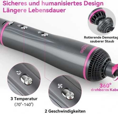 Suszarka 4w1 do włosów z jonami ujemnymi z 4 róźnymi końcówkami