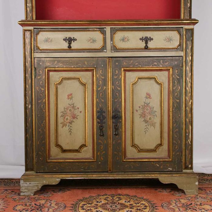 Móvel louceiro rústico em madeira pintada à mão