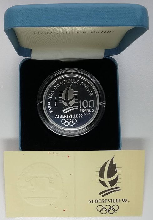 Франція 100 франків 1990р. СРІБЛО. ПРУФ. Олімпіада. Ковзани.