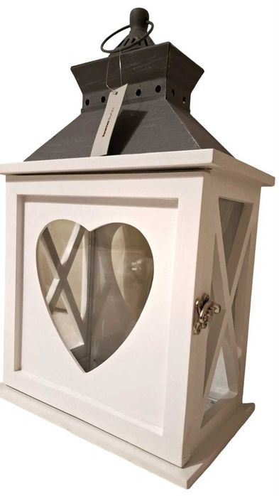 Drewniany biały lampion z home&you duży