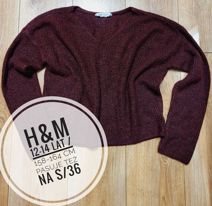 Sweter burgundowy krój oversize H&M roz 12-14 lat 158-164 pasuje na S