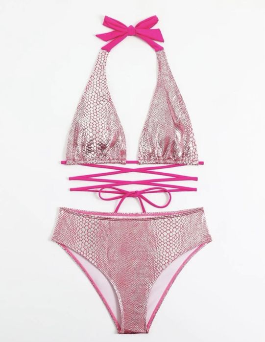 Bikini metaliczne różowe nowe s strój kąpielowy