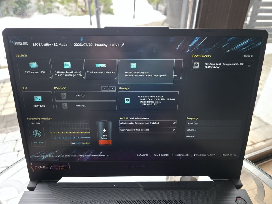 Asus TUF gaming f15 RTX3050 4GB IntelCore i5 11400H 2.7 Ghz 16gb/512gb