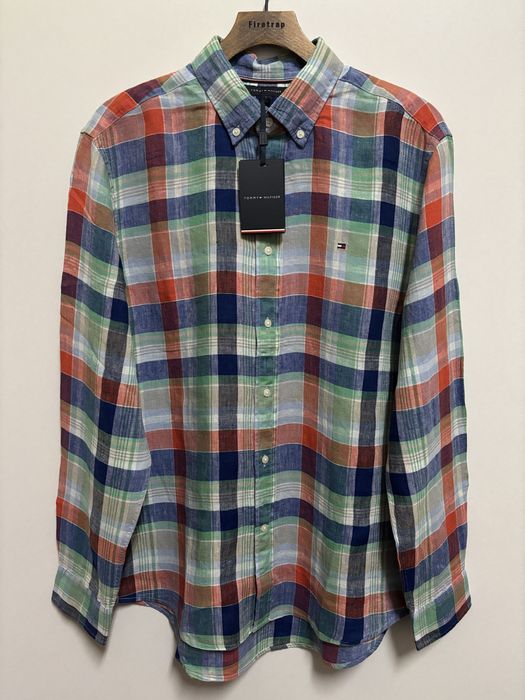 Koszula Lniana Tommy Hilfiger Summer Madras 100% Len L Nowa