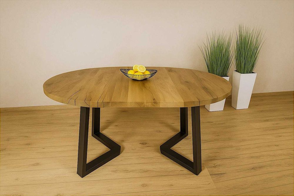 Stół Dębowy Okrągły LOFT, 100% Lite Drewno, Różne Wymiary, Rozkładany.