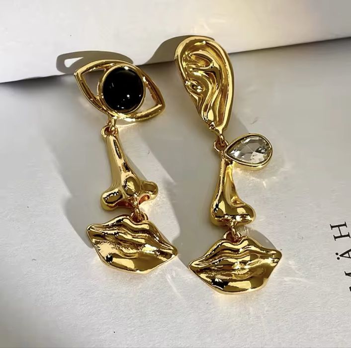 Сережки Schiaparelli з гравіюванням золоті вінтаж позолота 18k