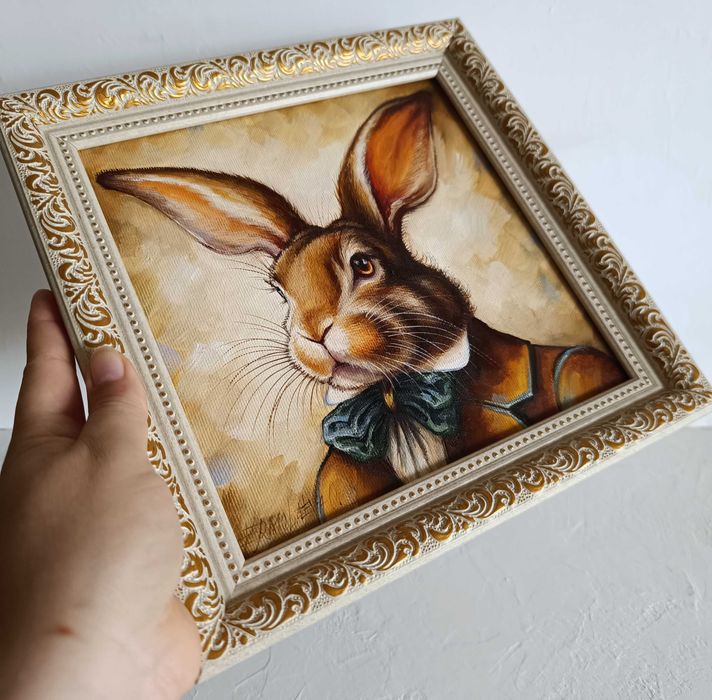 Картина олійними фарбами Портрет Кролика 20*20 см