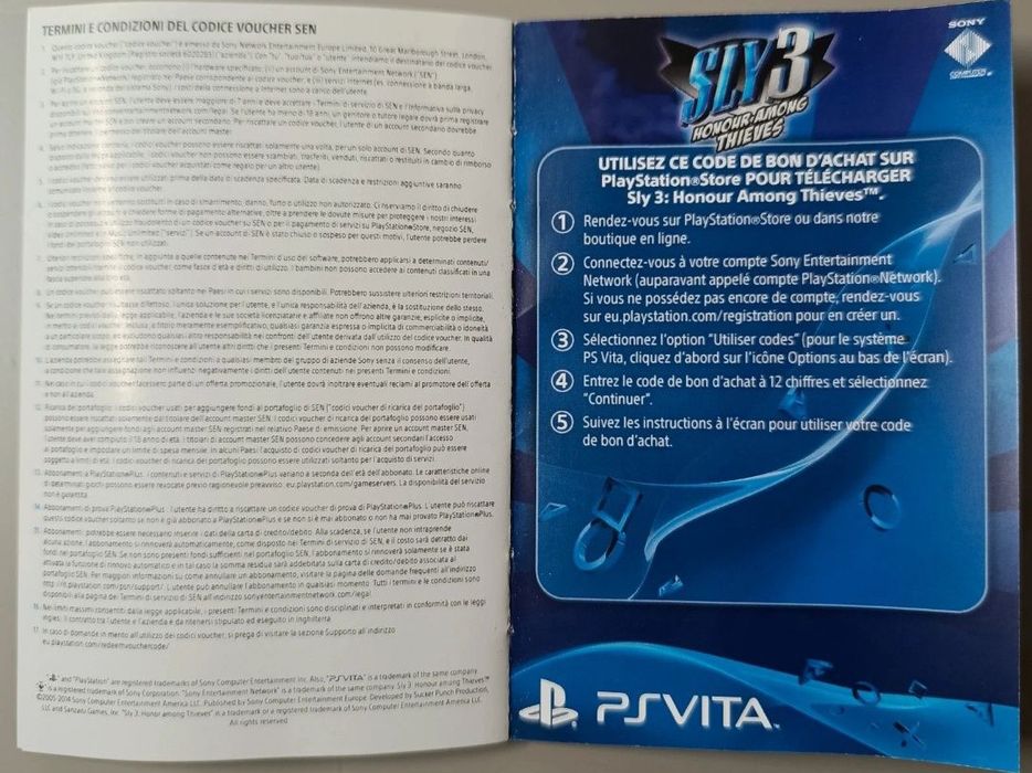 Artigo de Colecionador  Sly Cooper PS Vita (Apenas Papel)