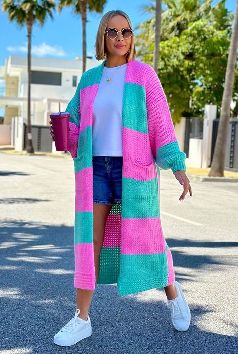 Kardigan damski Basic maxi pasy nowa kolekcja