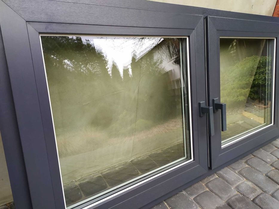 nowe okno drutex 160x80 trzyszybowe ,dwuskrzydłowe , antracyt , orzech