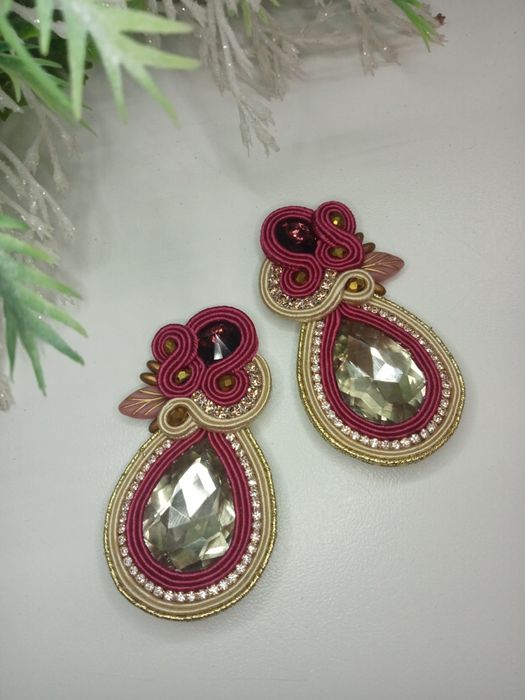 Bordowo beżowe kolczyki