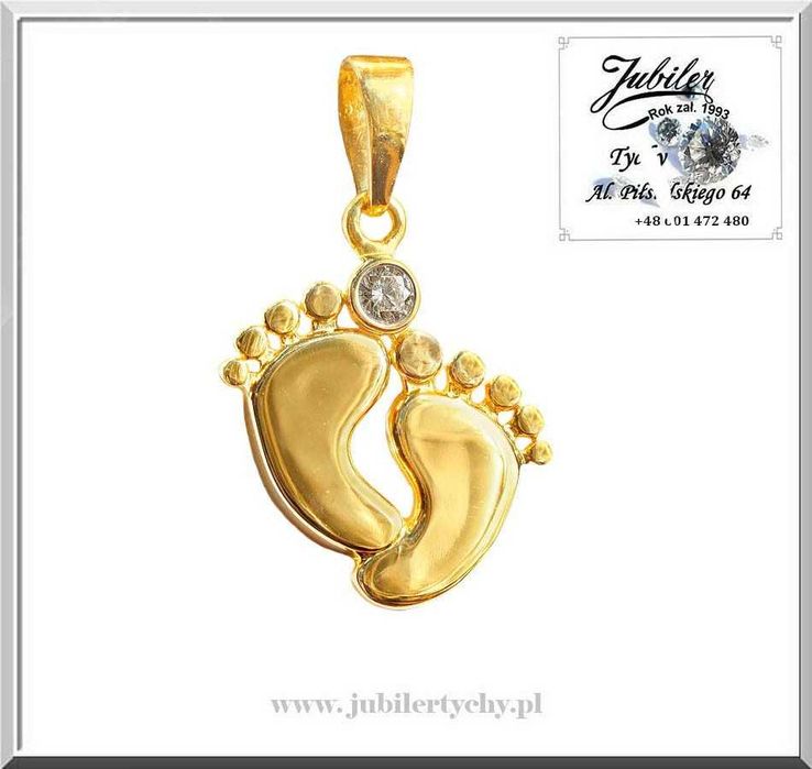 Złota zawieszka stópki dziecka Stopy z cyrkonią dla mamy