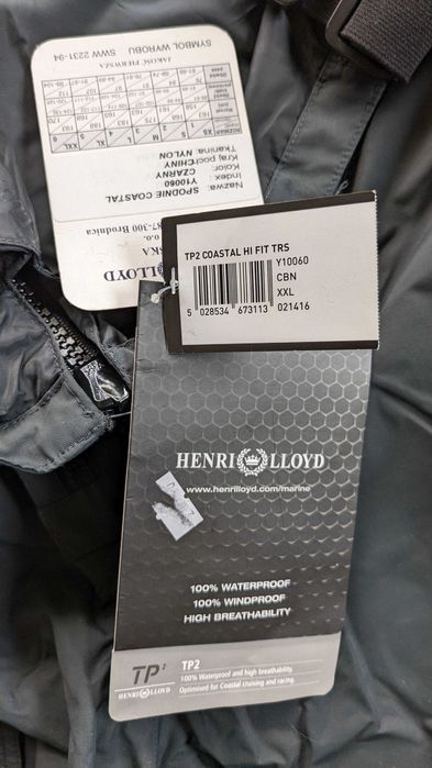 Męskie spodnie żeglarskie Henri Lloyd model TP2 Coastal, rozm XXL