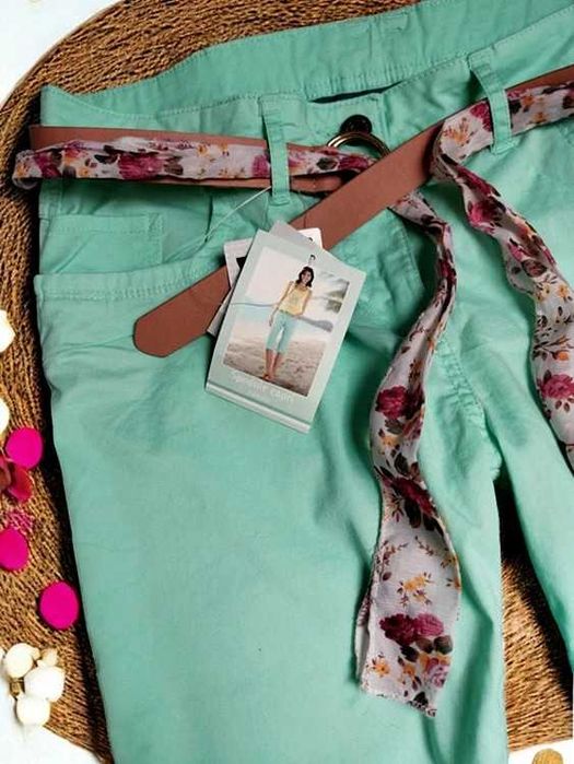 Spodnie Rybaczki Capri Turkusowe Miętowe Bawełna Boho Safari Lato L XL