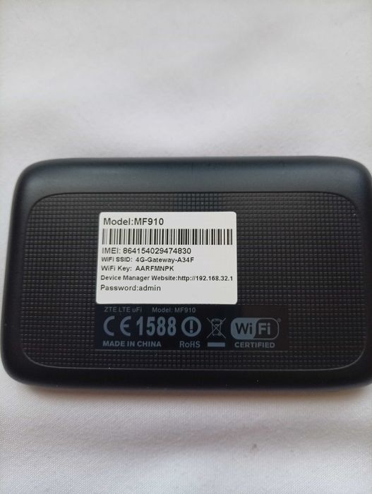 Router WIFI z Modemem 4g/LTE firmy ZTE model MF 910T, na karty SIM Operatorów komórkowych, Mobilny, bez Blokad