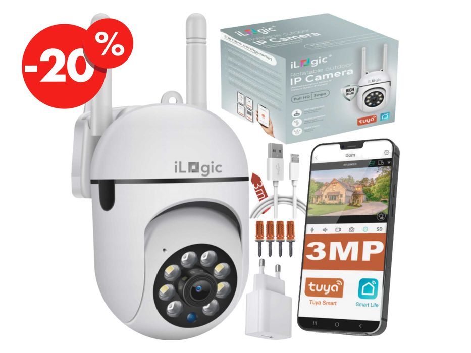 Kamera IP Obrotowa Zewnętrzna WiFi 3MP 30m Audio Dwukierunkowe OKAZJA