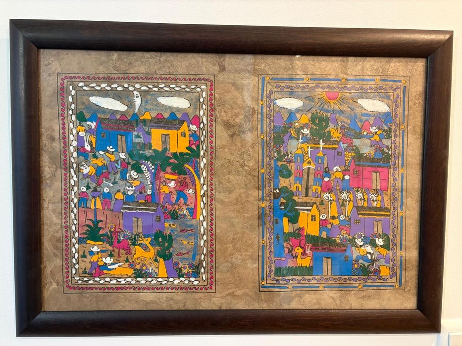 Quadro Arte Folclórica Mexicana — Pintura Original em Papel Amate