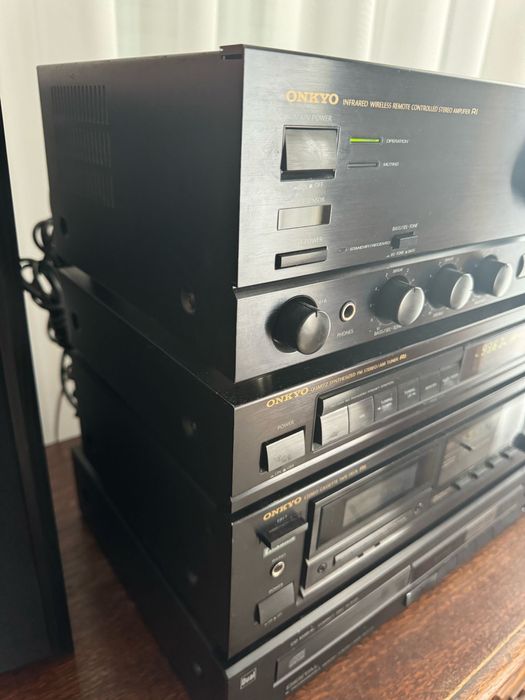 Wieża vintage Onkyo 3 segmenty kolumny Fischer Piękny sprzęt