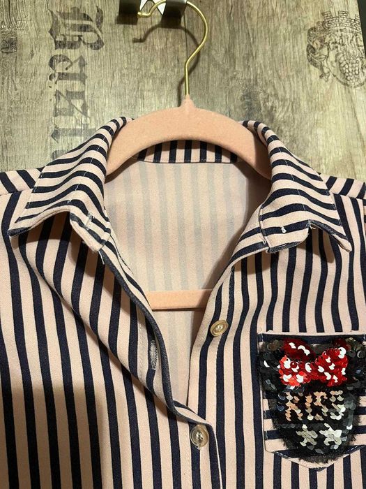 Dziewczęca koszula włoska 4–5 lat, różowo-granatowe paski