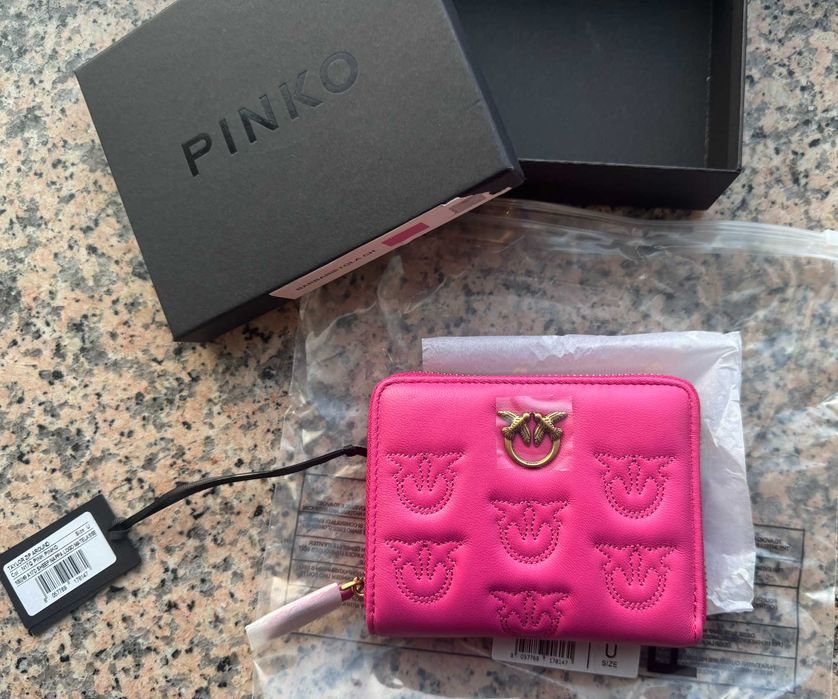 portfel pinko taylor zip around nowy model w jaskółki kolor neo róż