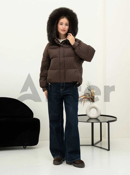 Пуховик жіночий XL з капюшоном, натуральний наповнювач, хутро