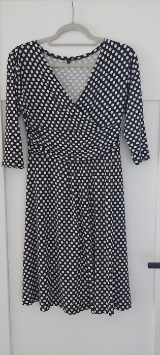 Sukienka midi czarna kopertowa w kropki L 40