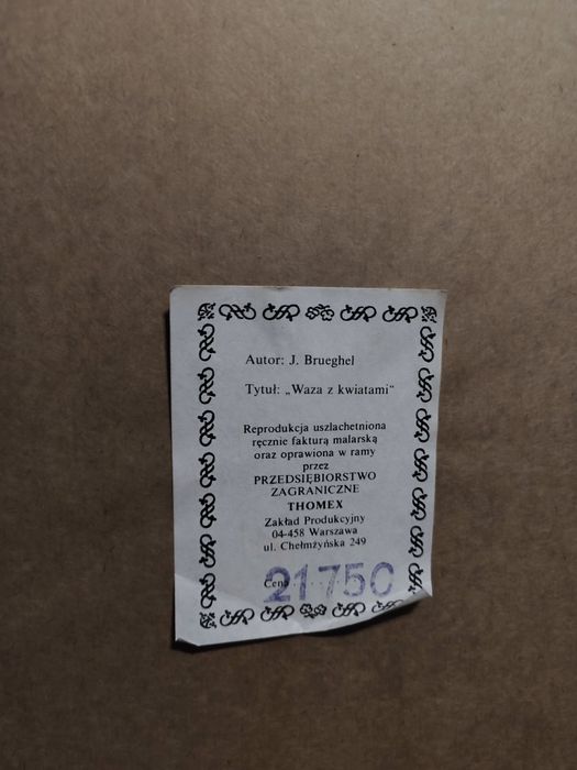 Obraz "Waza z kwiatami" J.Brueghel, PRL